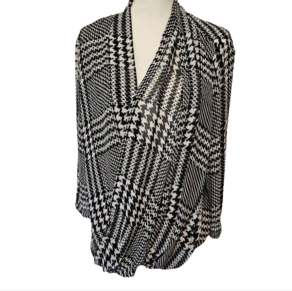 Liz Claiborne Black and White Houndstooth Blouse Women's Size XL